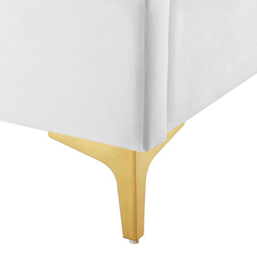 Platform Bed Frame, Queen Size, Velvet, White, Modern Contemporary, Bedroom