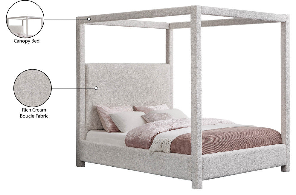 Eden Boucle Fabric Upholstered Bed, Cream, Queen