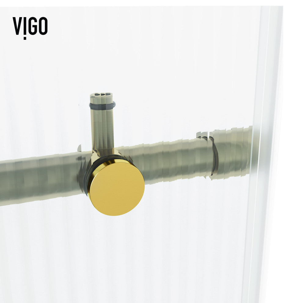 VIGO Elan E-Class 56" to 60" W x 76" H Frameless Sliding Shower Door, Matte Brushed Gold, Fluted Glass, Right