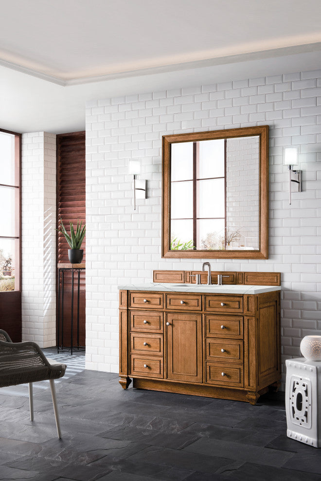 James Martin 157-V48-SBR-3ENC 48" Single Vanity Saddle Brown w/ 3 CM Quartz Top