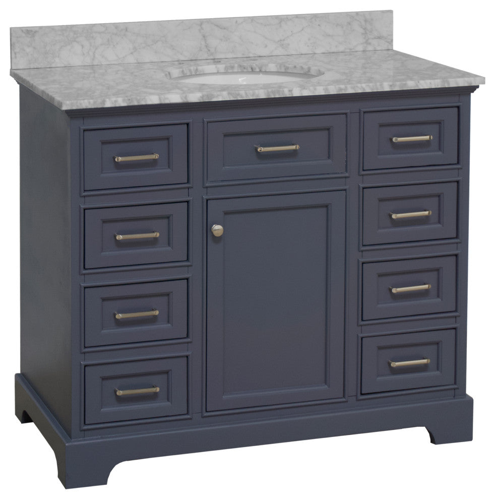 Aria 42" Bathroom Vanity, Marine Gray, Carrara Marble
