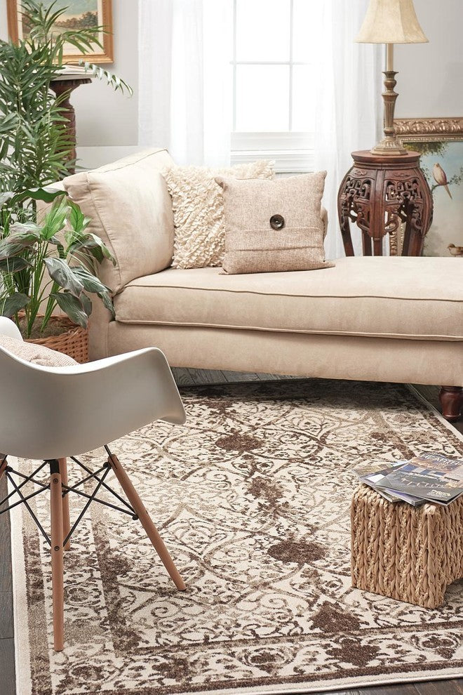 Unique Loom Beige La Jolla Traditional 3' 3 x 3' 3 Round Rug