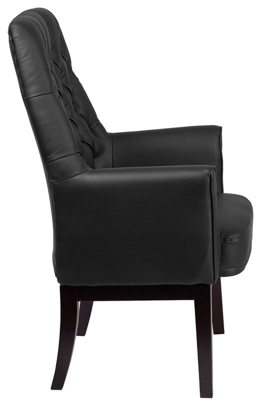 High Back Traditional Tufted Black Leather Side Reception Chair