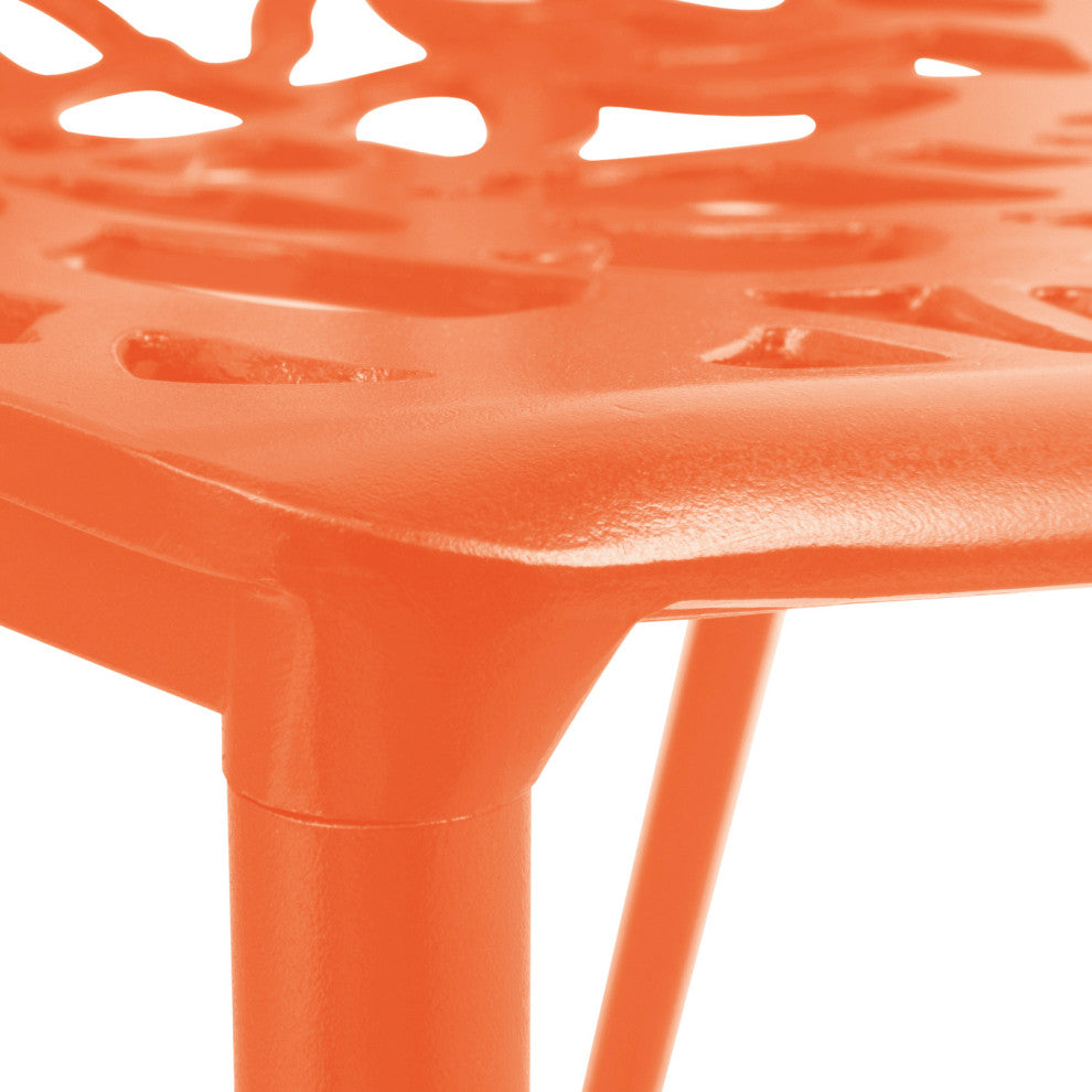 LeisureMod Devon Modern Outdoor Stackable Aluminum Dining Chair, Set of 4, Orange