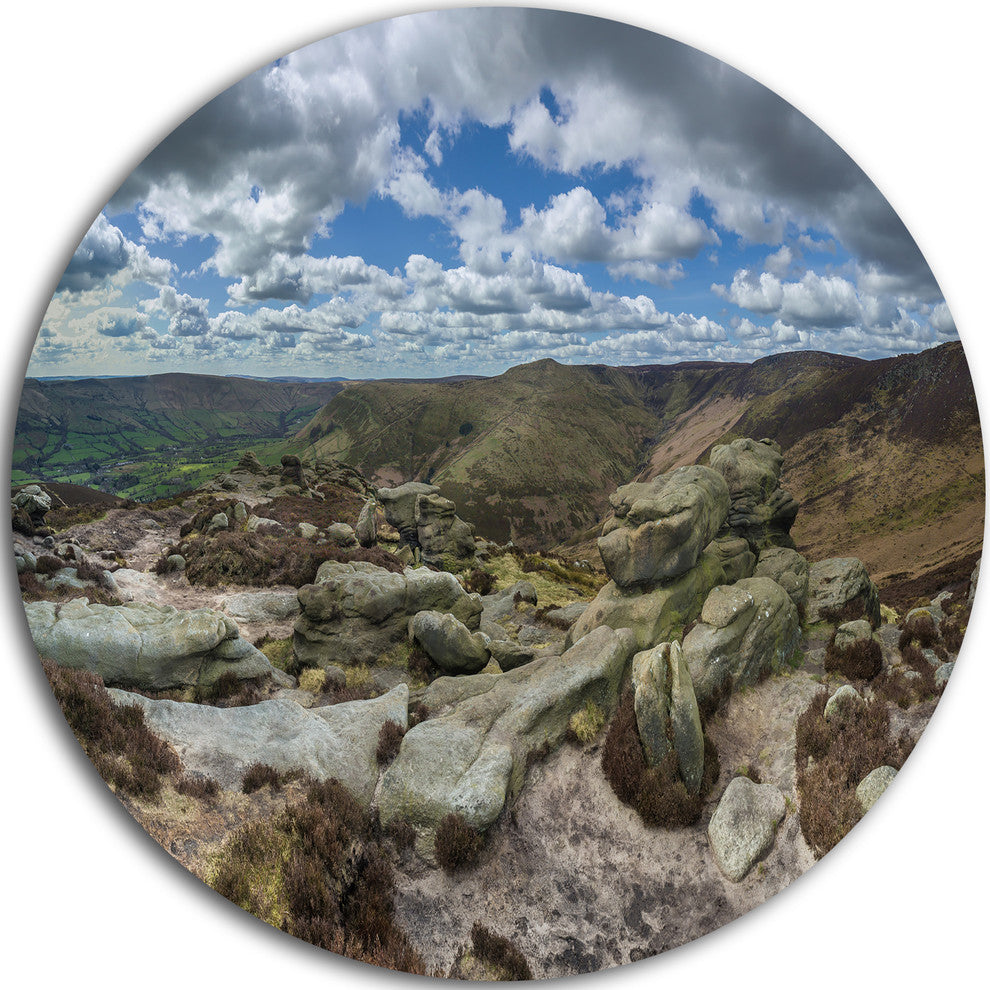 Clouds And Stones Under Wild Clouds, Landscape Round Metal Artwork, 11"