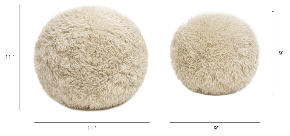 Teddy 2-Piece Round Sphere Accent Ball Throw Pillow Set, Cream Beige