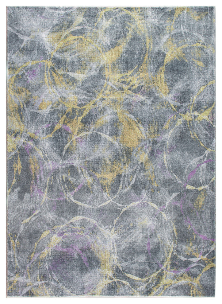 2"x7" Gray Gold Abstract Rings Runner Rug