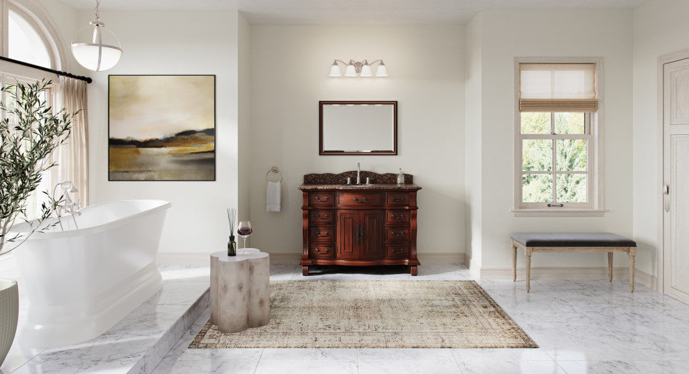 60 inch Cherry Wood Hopkinton Bathroom Sink Vanity Baltic Brown Stone Top, Cherry, 50", Single Sink, Freestanding
