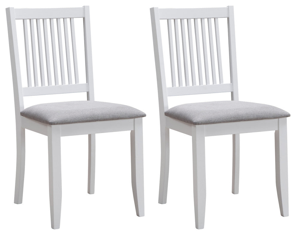 Set of 2 Slat Back Cushioned Seat Wood Chairs, White