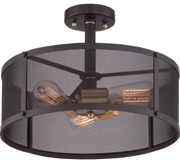 Quoizel UST1716WT Three Light Semi-Flush Mount Union Station Western Bronze