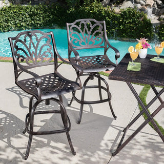 2 Pack Patio Bar Stool, Cast Aluminum Construction With Scrolled Details, Bronze