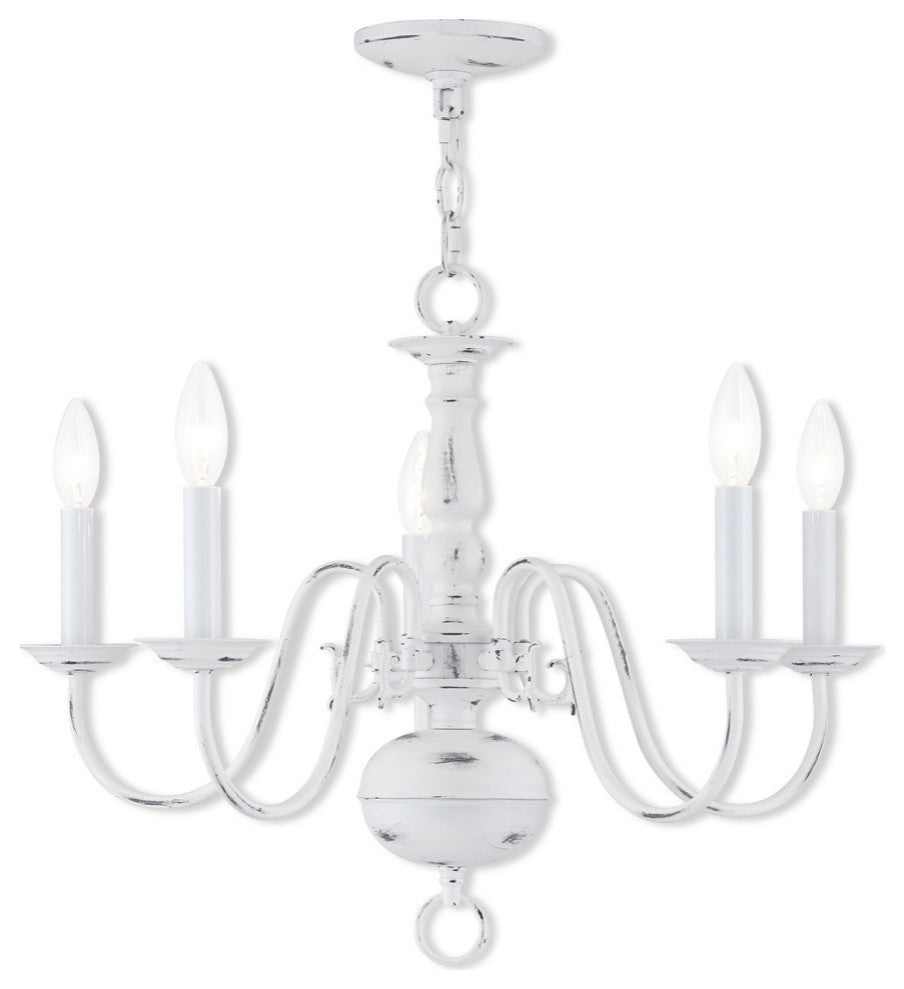 5 Light Chandelier, Antique White