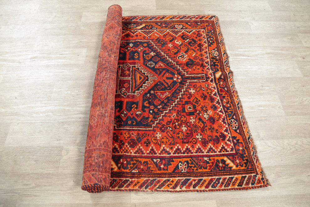 Consigned, Oriental Traditional Handmade Persian Vintage Area Rug, Orange, 4x7