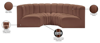 Arc Vegan Leather Upholstered 4-Pc. Inward Curved Modular Sectional, Cognac