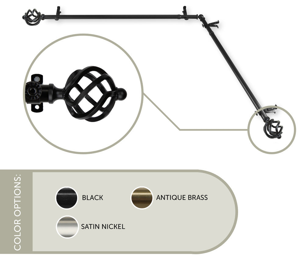 Twist Corner Window Curtain Rod, Black, 28"-48"