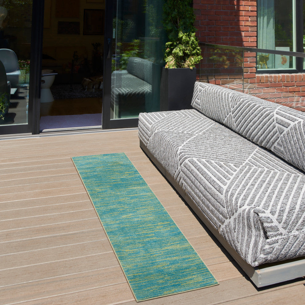Nourison Essentials 2' x 6' Blue Green Outdoor Area Rug