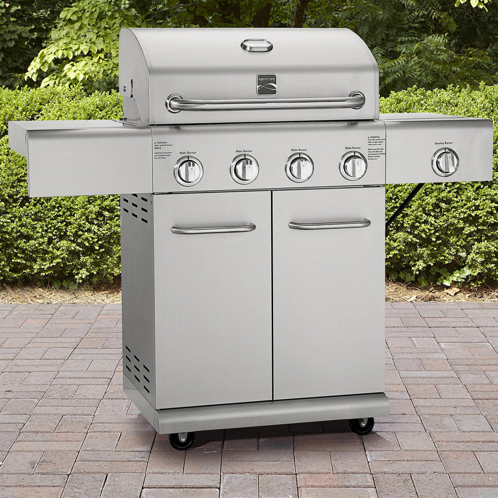 Kenmore 4 Burner Gas Grill with Searing Side Burner in Stainless Steel