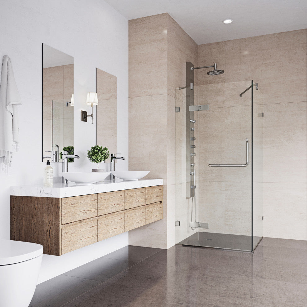 VIGO Monteray 30"D x 30"W x 73"H Frameless Hinged Shower Enclosure, Brushed Nickel, Without Base