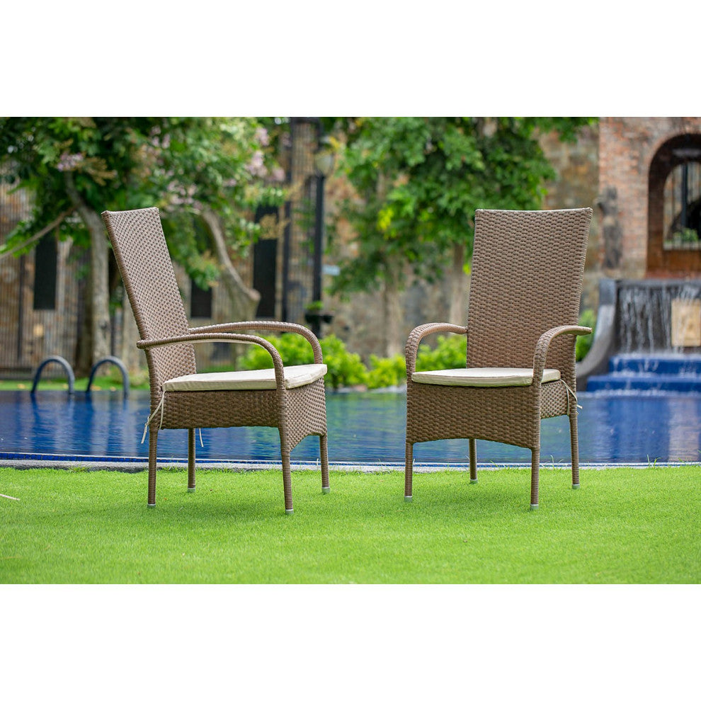 Oslo Patio Chair With Cushion, Brown Wicker, And Beige Cushion Set of 2