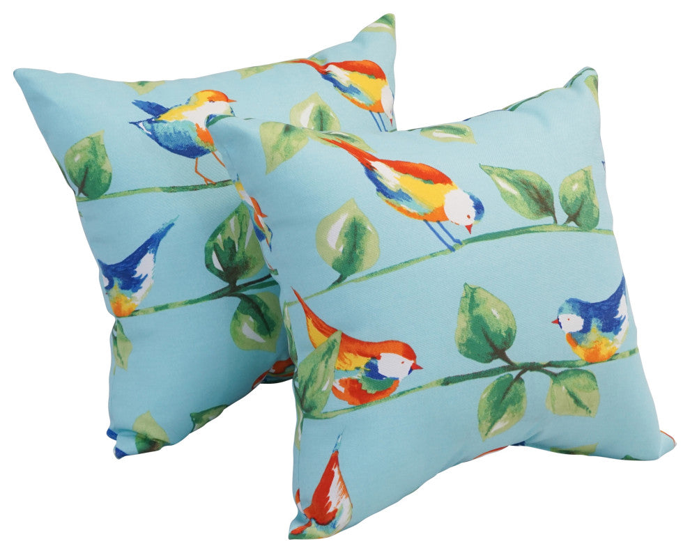 17" Square Polyester Outdoor Throw Pillows, Set of 4, Bird Branch