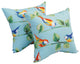 17" Square Polyester Outdoor Throw Pillows, Set of 4, Bird Branch
