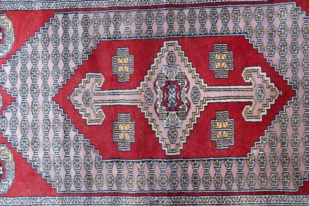 Handmade Vintage Uzbek Bukhara Rug 3.2'x5.1', 98cmx156cm, 1970s