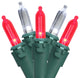 Set of 100 Red & Pure White LED Mini Christmas Lights 4" Spacing - Green Wire