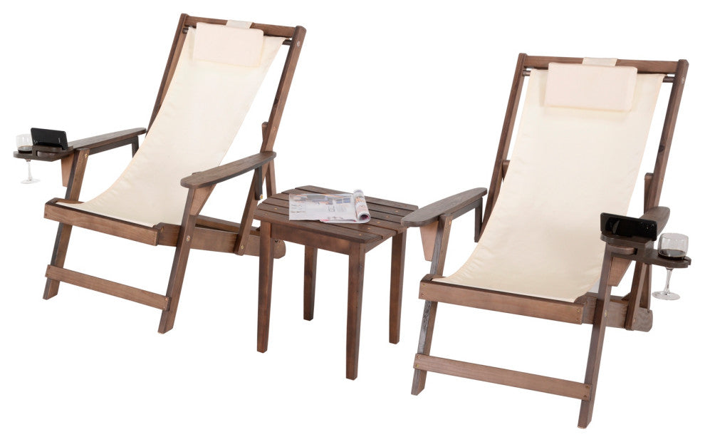 Romantic Collection Canvas Sling Chair with Cup and Wine Holder, Dark Brown Fram