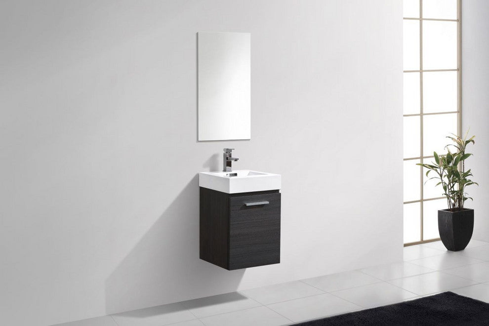 Bliss 16" Wall Mount Bathroom Vanity, High Gloss Gray Oak
