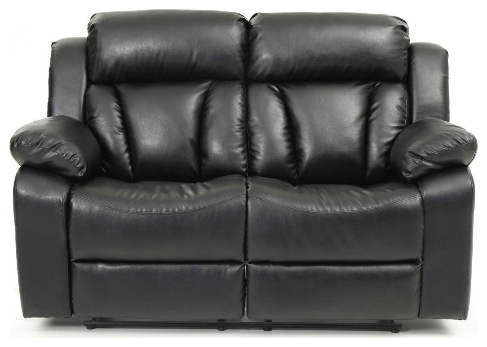 Daria 62 in. W Flared Arm Faux Leather Straight Reclining Sofa, Black