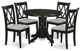 5Pc Dining Set, Round Table, Four Kitchen Chairs, Black Finish