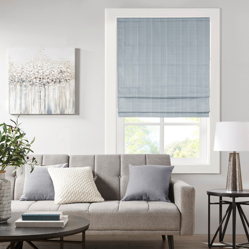 Madison Park Galen Basketweave Roman Shade, Blue, 35"