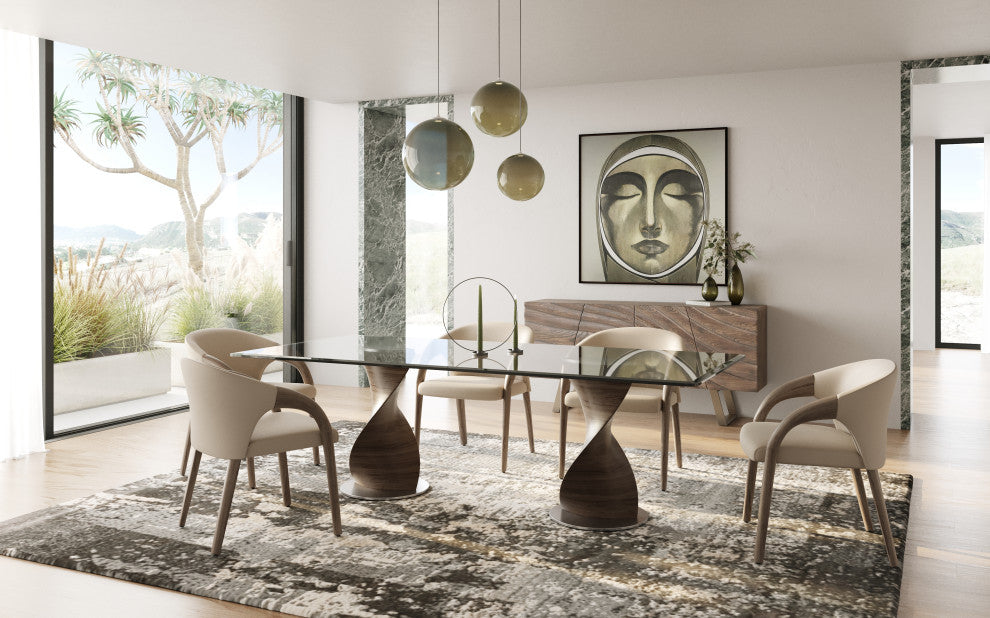 Modrest Wynetta Mid-Century Grey Vegan Leather + Grey Ash Dining Chair