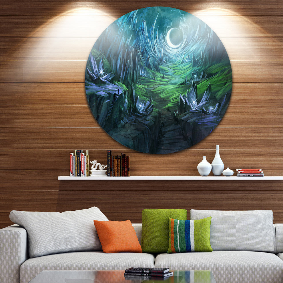 Twilight Valley Landscape, Digital Art Disc Metal Artwork, 11"