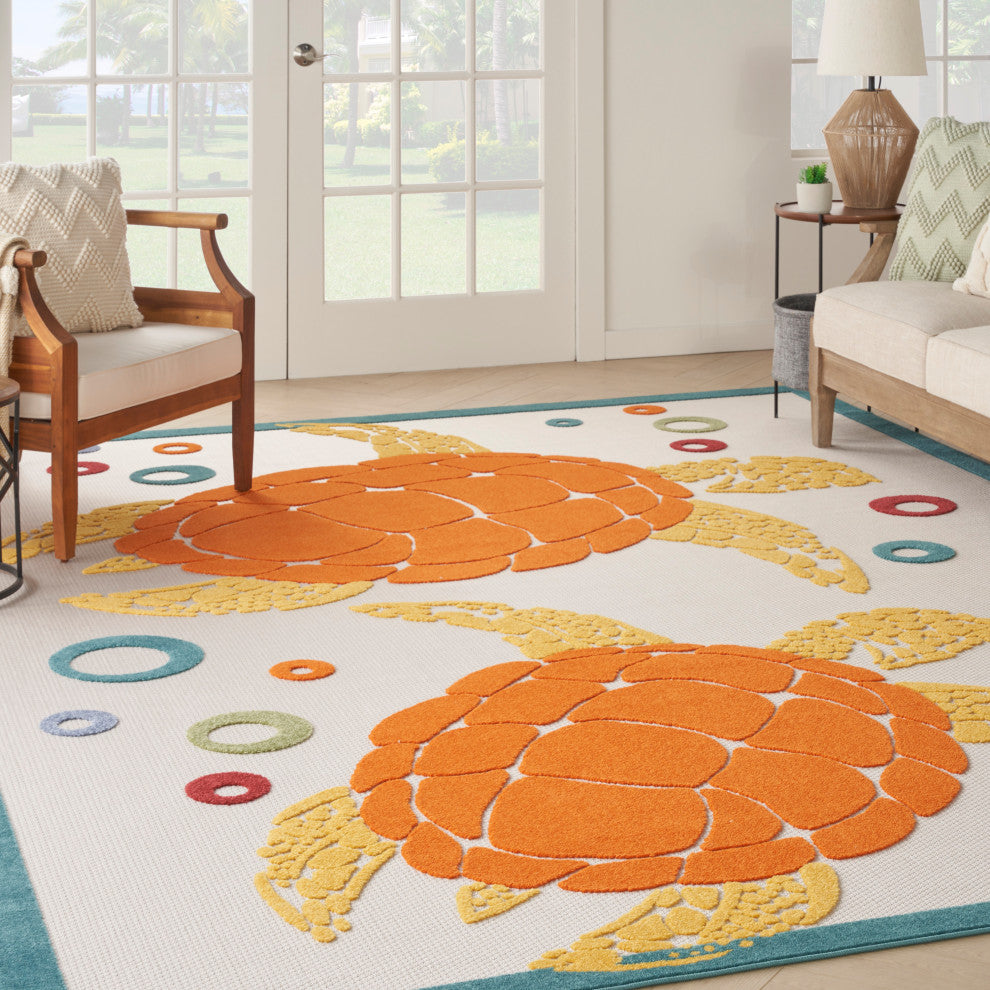 Nourison Aloha 7'10" x 10'6" Teal Multi Coastal, Nautical & Beach Area Rug