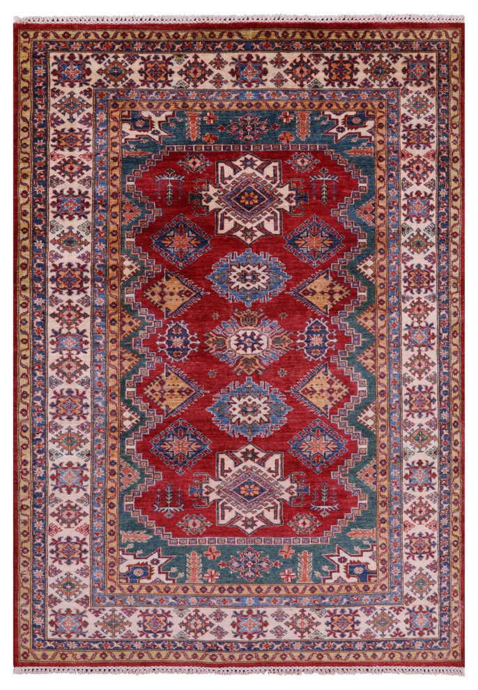 5' 6" X 7' 11" Super Kazak Geometric Hand-Knotted Wool Rug - Q12837