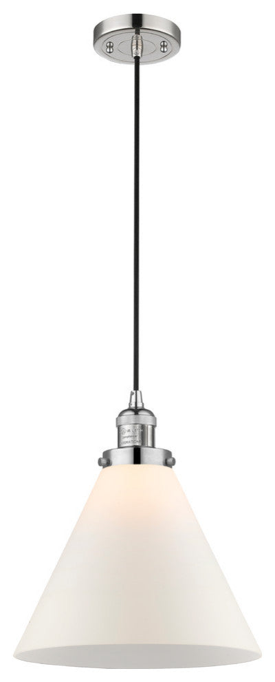 X-Large Cone 1-Light LED Pendant, Polished Nickel, Glass: Matte White Cased