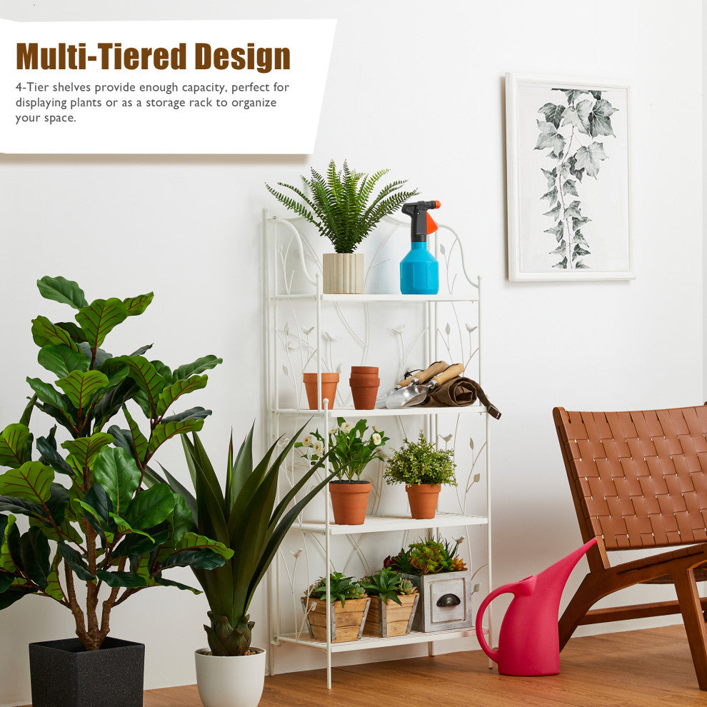 52"H 4-Tiered Metal Shelf Plant Stand, White