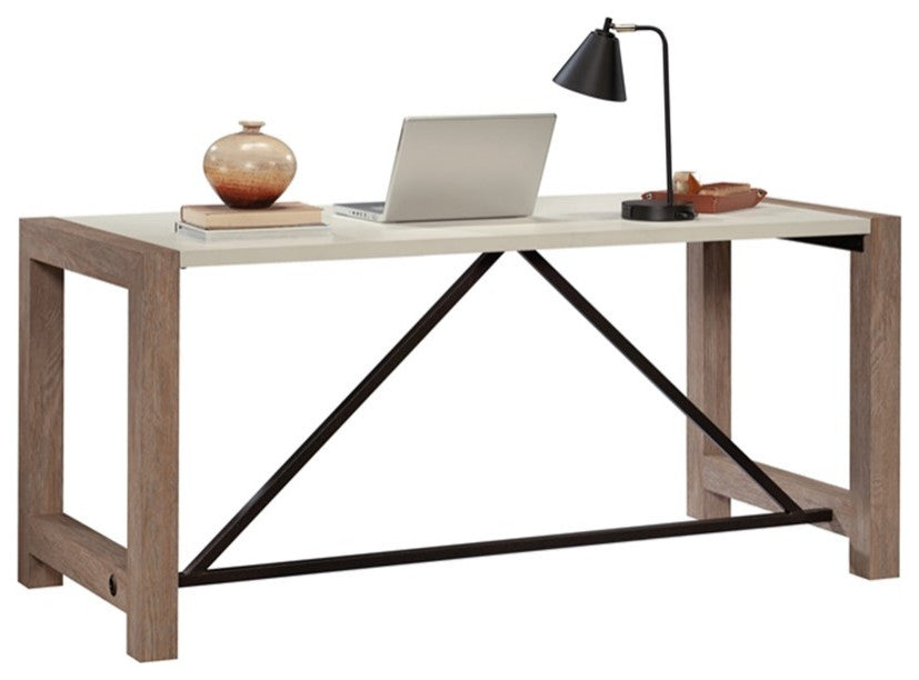 Sauder Dixon City Engineered Wood Executive Desk in Brushed Oak Finish