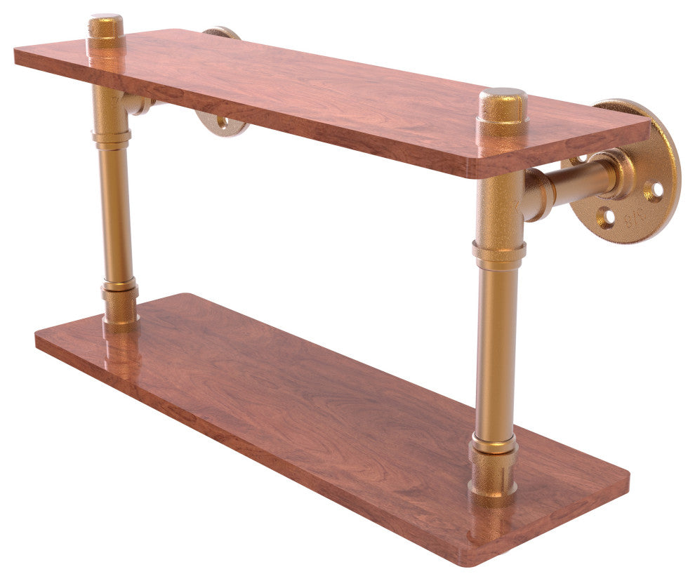 Pipeline Ironwood Double Shelf, Brushed Bronze, 16"