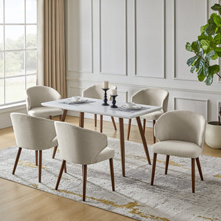 Mid-century Modern Upholstered Dining Chair, Linen, Set of 6
