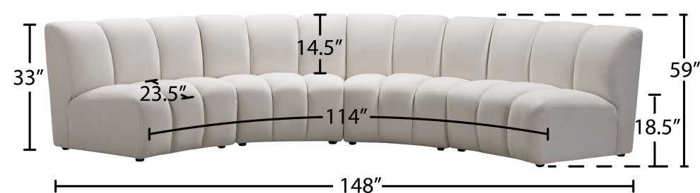 Infinity Channel Tufted Velvet Modular Chair, Cream, 4 Piece