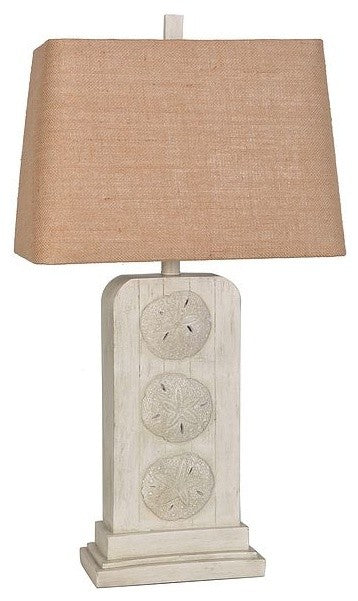 30" Sand Dollar Table Lamp with Linen Shade, Cream/ Natural Wood (Set of 2)