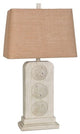30" Sand Dollar Table Lamp with Linen Shade, Cream/ Natural Wood (Set of 2)