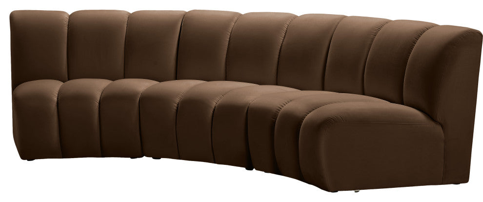 Infinity Channel Tufted Velvet Modular Chair, Brown, 3 Piece