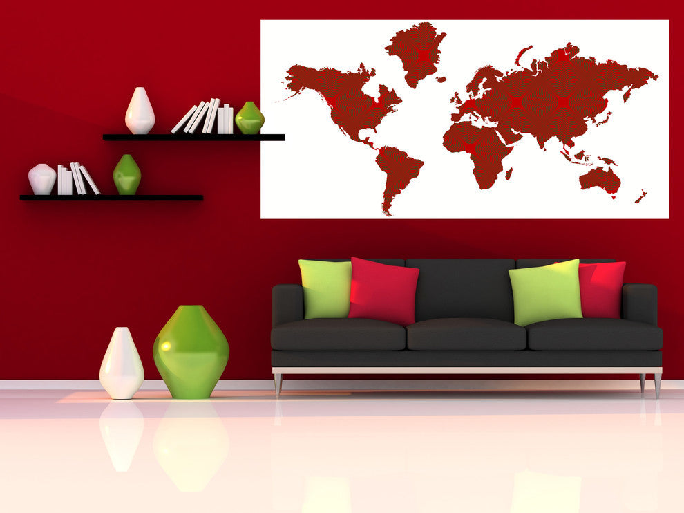 Studio Map Mural, Red Points, Peel and Stick, 1 Panel, 87"x42"