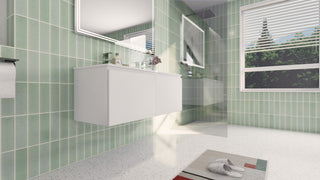 AIPO Wall-Mount Vanity Set With LED Mirror, Faucet, Drain, Matte White, 48" Doub