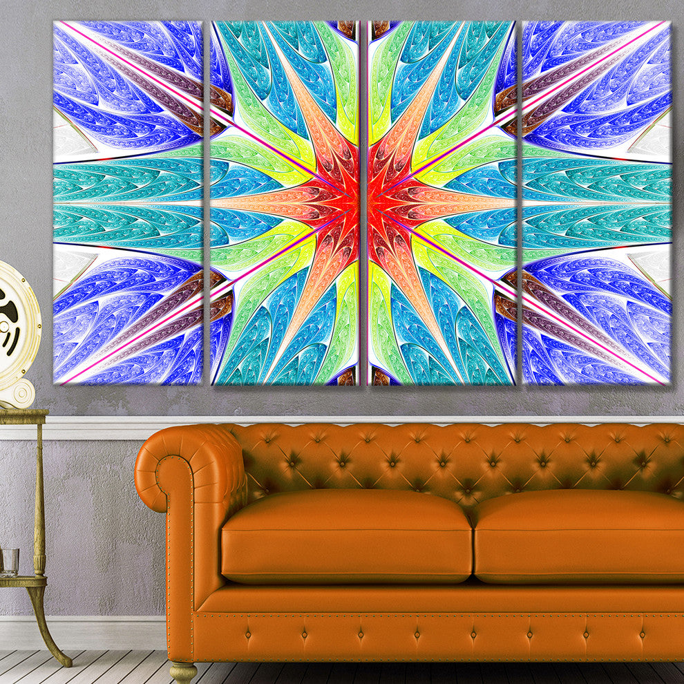 Extraordinary Fractal Blue Design, Abstract Canvas Art Print, 48"x28", 4 Panels