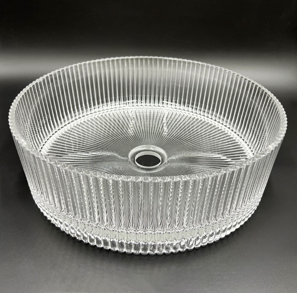 CastelloUSA Cowrie Tempered Glass Crystal Round Bathroom Vessel Sink, Clear, 16"
