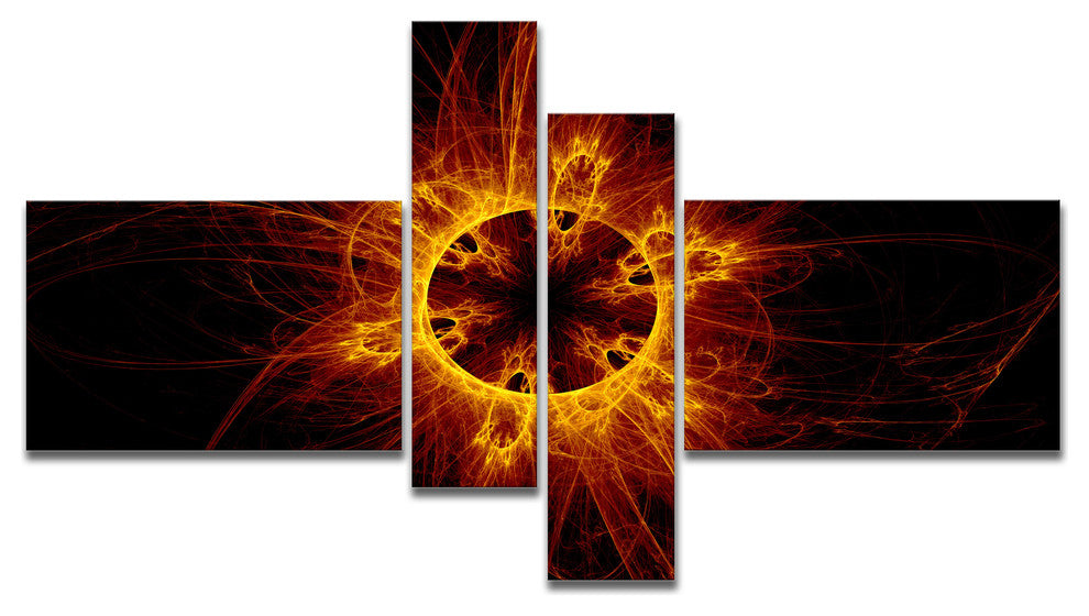 Solar Eclipse Digital Illustration, Abstract Wall Art Canvas, 60"x32", 4 panels